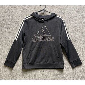 Adidas Sweatshirt Unisex M 10/12 Grey Pullover Hoodie  White Logo